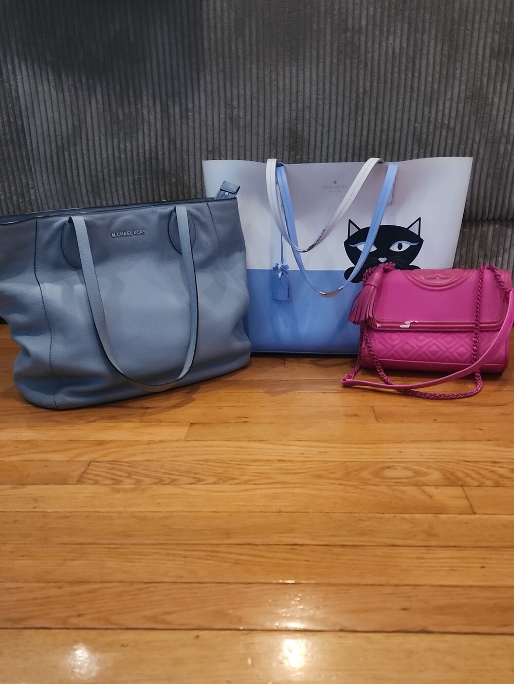 Michael Kors Blue Leather Tote with Pink Crossbody Accent
